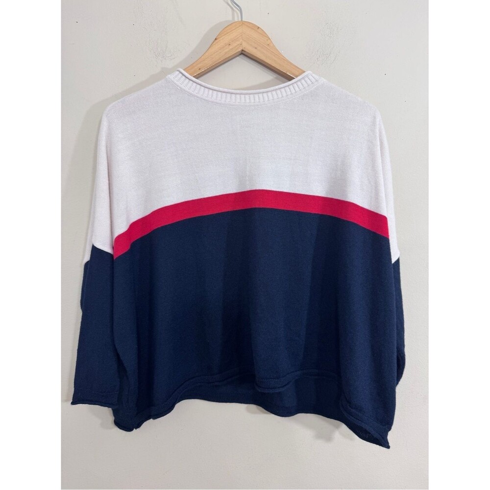 Mersea Catalina Colorblock Knit Sweater White Navy Stripe Crewneck Coastal OS